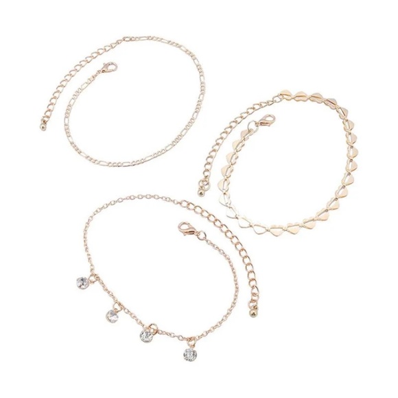 Trailing Heart 3 Piece Anklet, Foot Jewelry - Picture 3 of 4